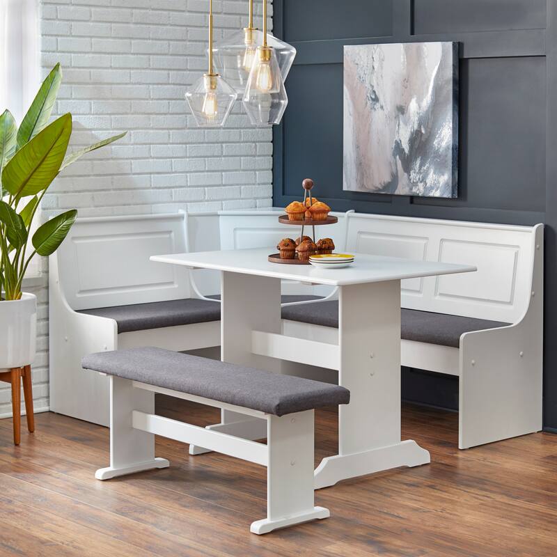 Simple Living Polly 3-piece Cushioned Corner Nook Dining Set - White/Grey