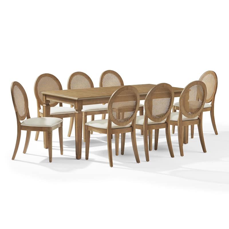 Crosley Katia 9Pc Dining Table Set For 8 Cane-Back Upholstered Chairs