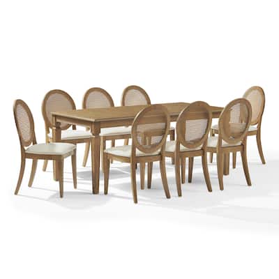 Crosley Katia 9Pc Dining Table Set For 8 Cane-Back Upholstered Chairs
