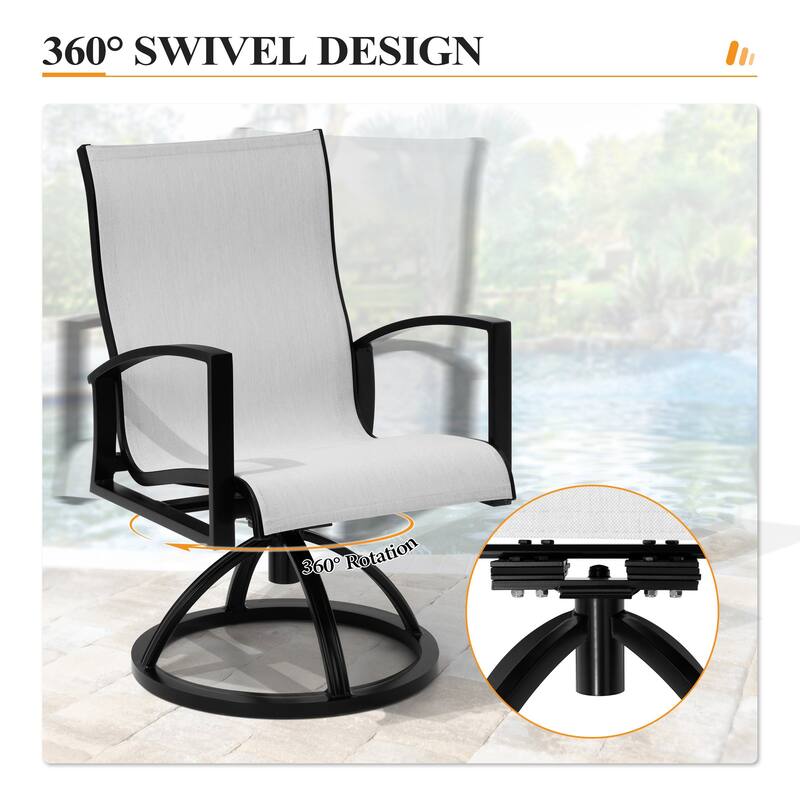 7-Piece Patio Dining Set High Back Sunbrella Swivel Chair and Aluminum Dining Table