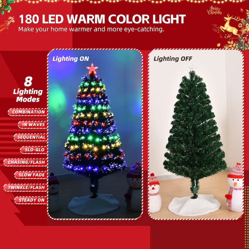 Green PVC Fiber Optic Christmas Tree 5FT with 180 multi-color LEDs - 31.5” Dia x 60” H