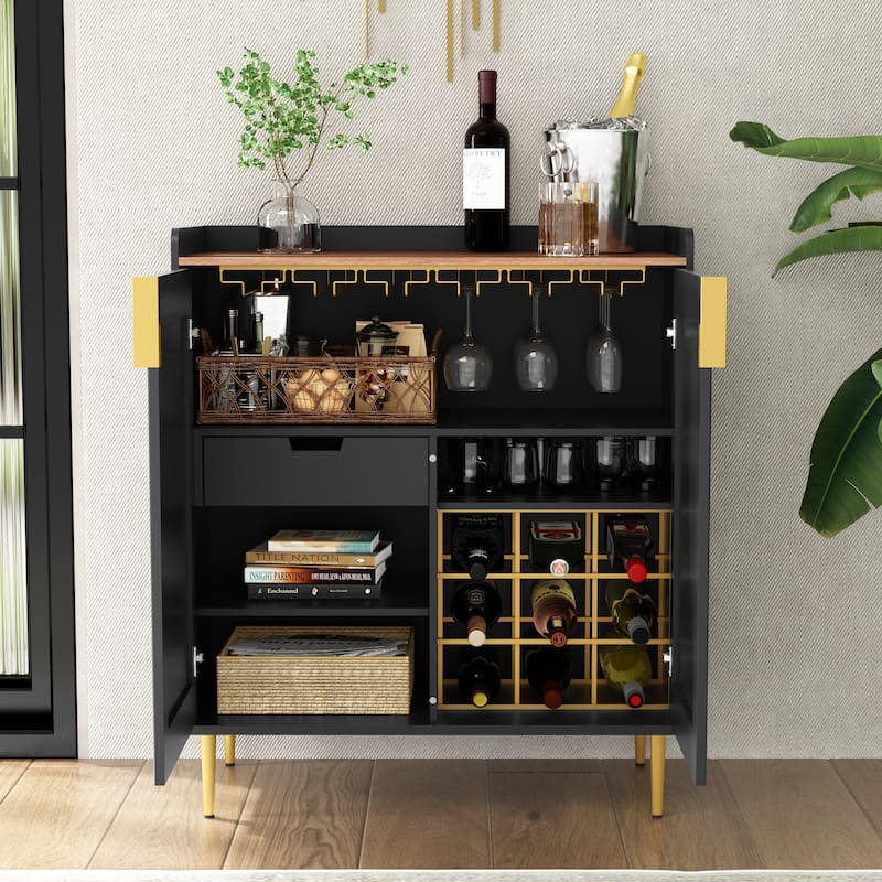 31.6'' Modern Coffee Bar Cabinet with Wine Racks and Storage Drawer