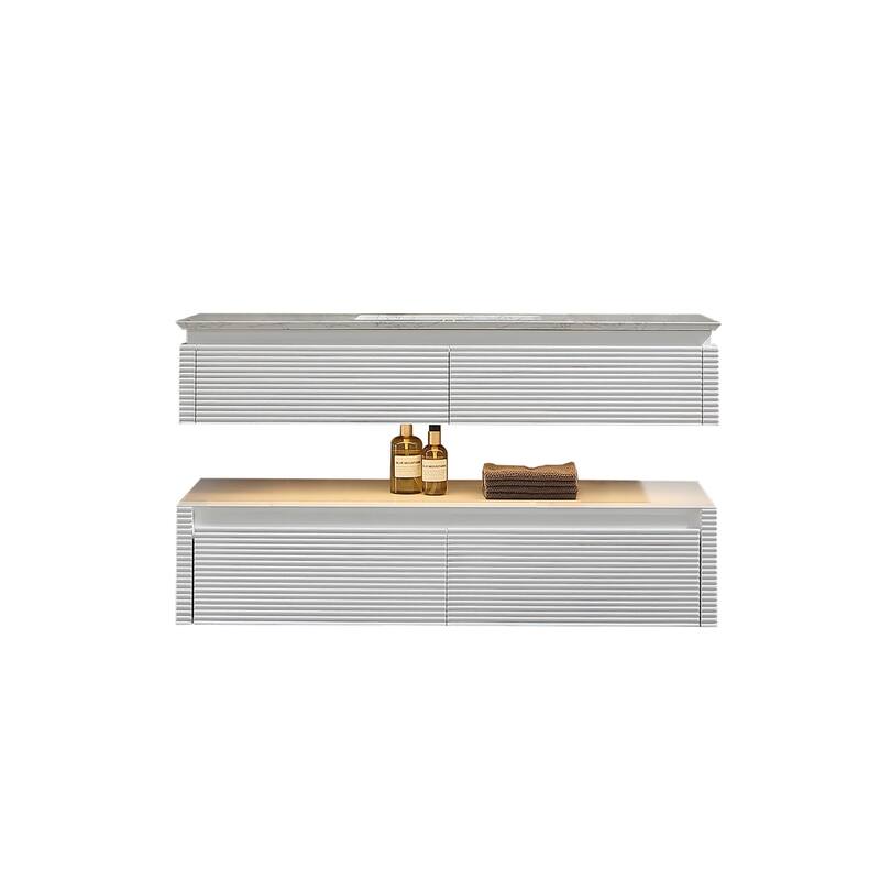 48 Inch Solid Wood Wall-Mounted Bathroom Vanity Set in Green/ White with Engineered Stone Top and Ceramic Sink