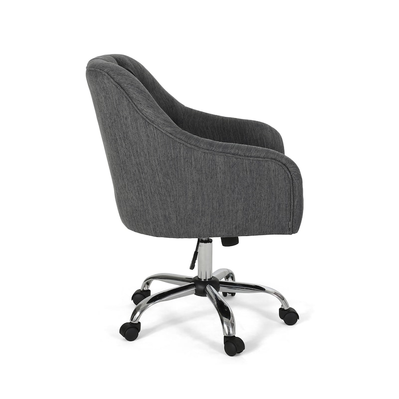 Nysa Swivel Rolling Office Chair, Tufted Dark Gray Fabric, Chrome