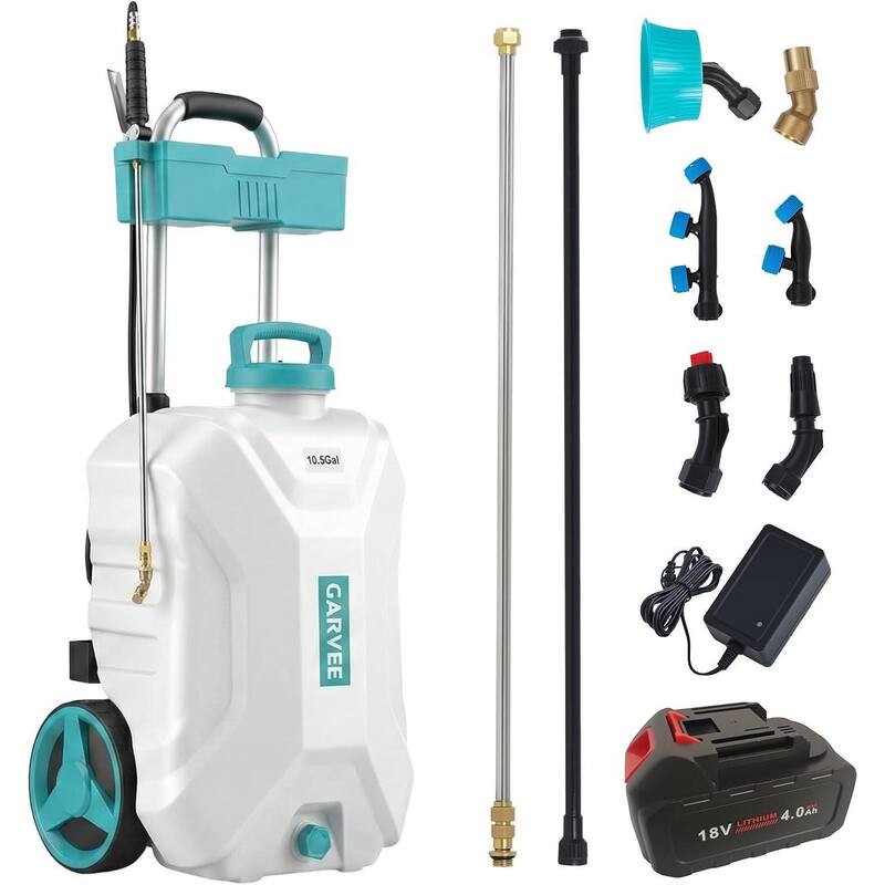 10.5 Gallons Battery Powered Backpack Sprayer with Wheeled Cart, 6 Nozzles & 2 Wands - N/A - Multi