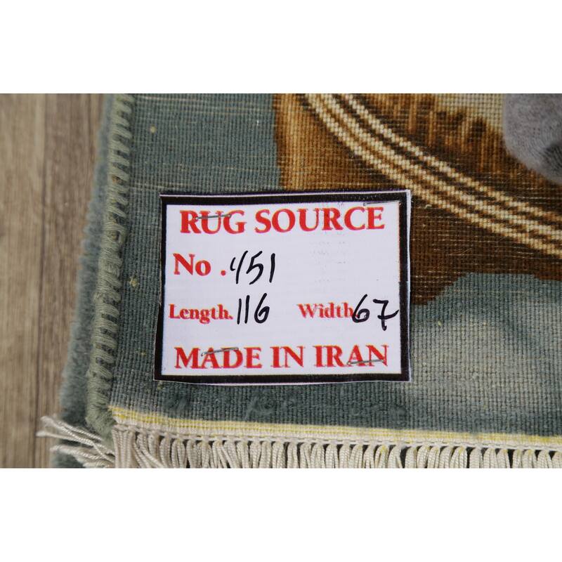 Hand Knotted Oriental 100% Wool Carpet Traditional Pictorial Yellow & Gold Tabriz Area Rug - 3' 6'' X 2' 2''