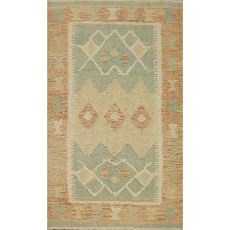Hand Woven Oriental 100% Wool Carpet Southwestern Tribal Multi-Colored Kilim Area Rug - 4' 11'' X 3' 3''