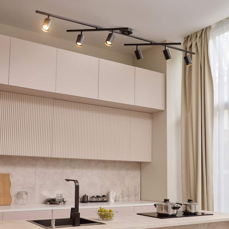 Waylon 6-Light Matte Black Track Lighting with Center Swivel Bars - one size