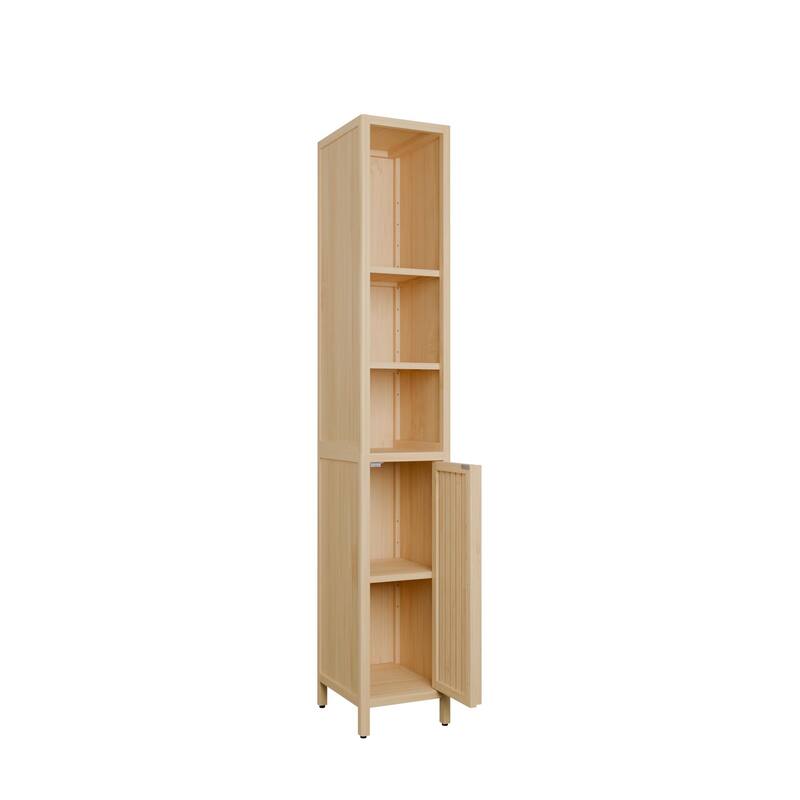 Anmytek Natural Bamboo Slim Tall Bathroom Storage Cabinet, Large Capacity Narrow Organizer with Open Shelves