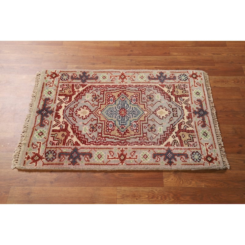 Hand Knotted Oriental 100% Wool Carpet Traditional Geometric Greys & Charcoal Heriz (serapi) Area Rug - 3' 0'' X 2' 0''