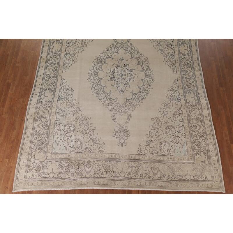 Hand Knotted Oriental 100% Wool Carpet Traditional Floral Beige & Ivories Tabriz Area Rug - 12' 4'' X 9' 4''