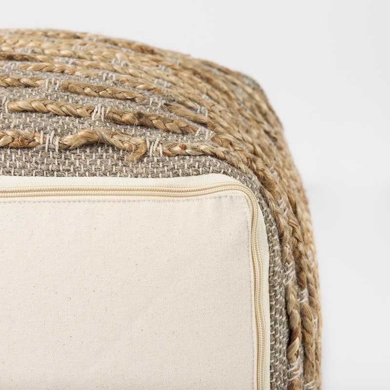 Mercana "Binita" Grey / Brown Hemp Wool & Cotton Square Pouf