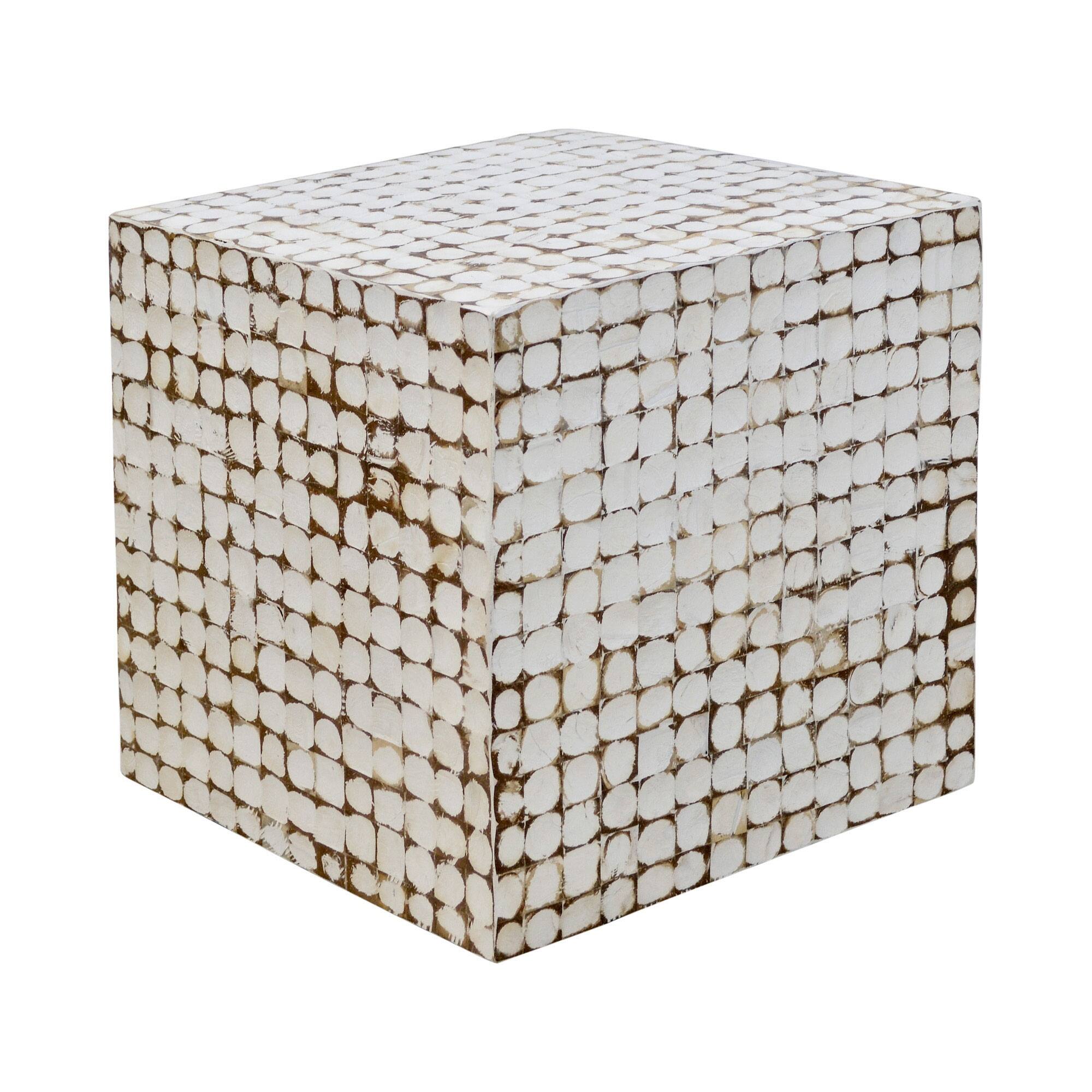 Distressed White Coconut Cube Accent Table by East at Main Bed Bath