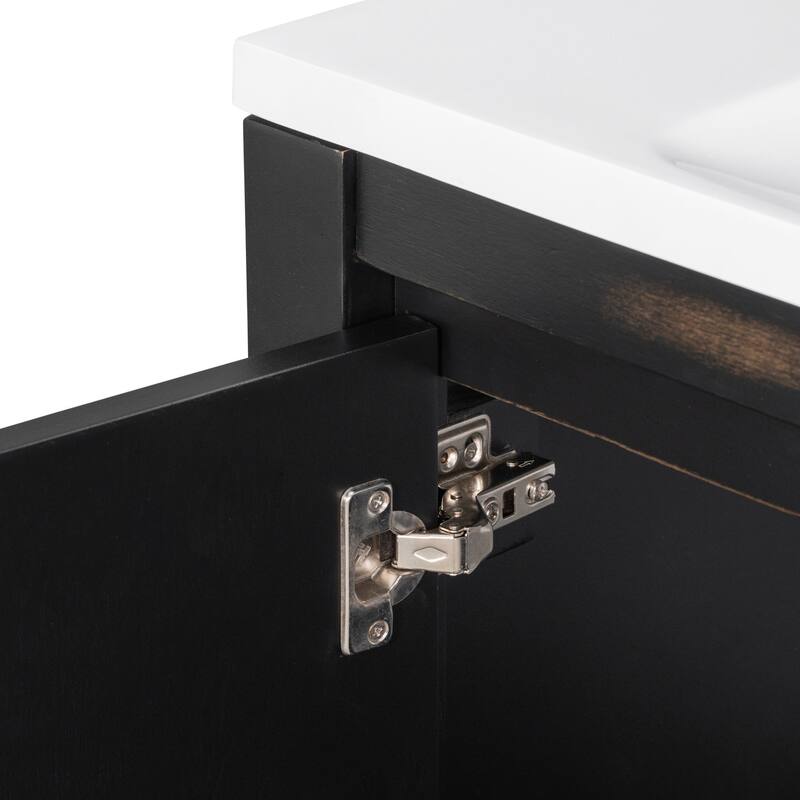 36 inch Freestanding Bath Vanity in Retro Espresso with White Ceramic Top