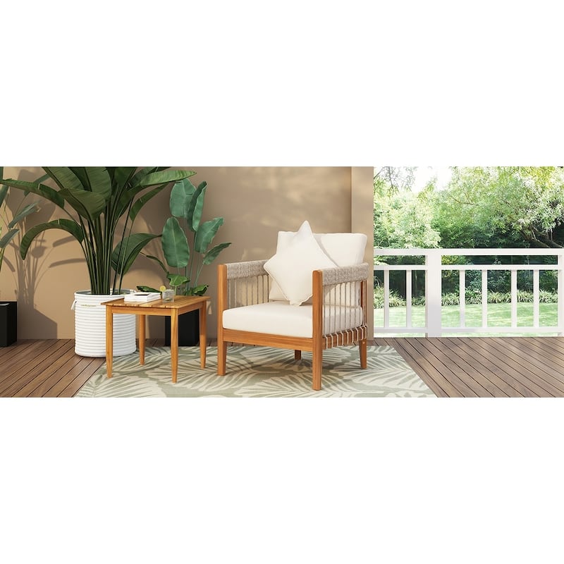 Acacia Wood Outdoor Club Chair with Removable Cushions for Porch and Garden