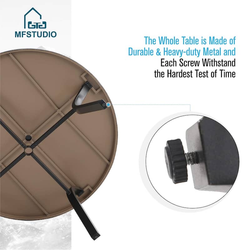 MFSTUDIO 5 Pieces Dining Set,4 Sling Dining Swivel Chairs and 44" Round Metal Wood Grain Table with 1.6" Umbrella Hole