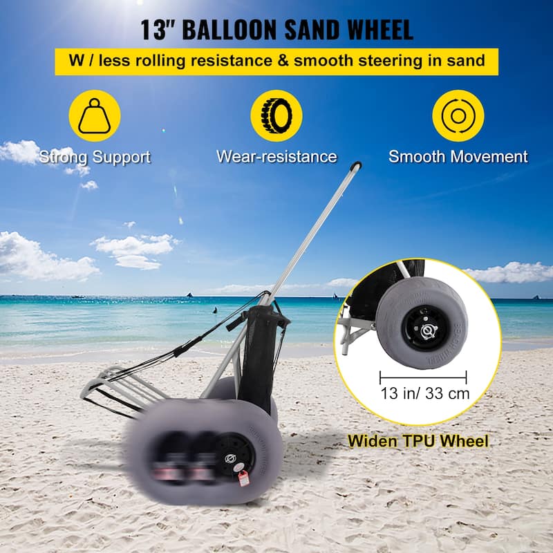 VEVOR Heavy Duty Beach Carts with TPU Balloon Wheels 165LBS