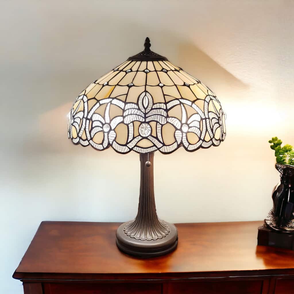 Vintage Style 23 Inch Two Light Metal Table Lamp with White Shade - 12” x 21” x 23”