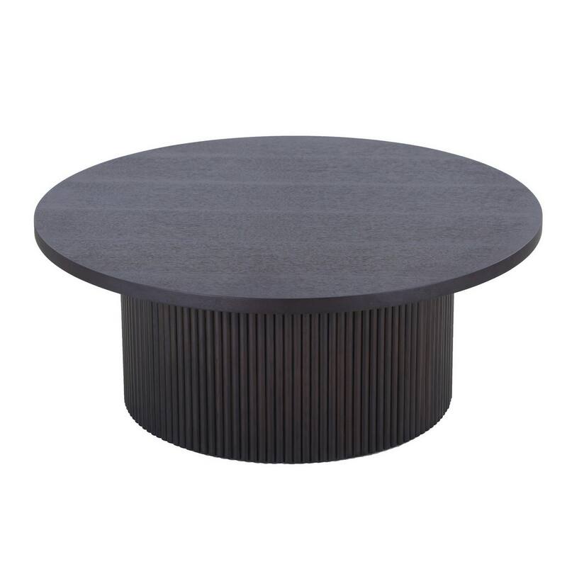 Cid Cue 35 Inch Coffee Table, Tambour Pedestal Base Black Ash Veneer Finish