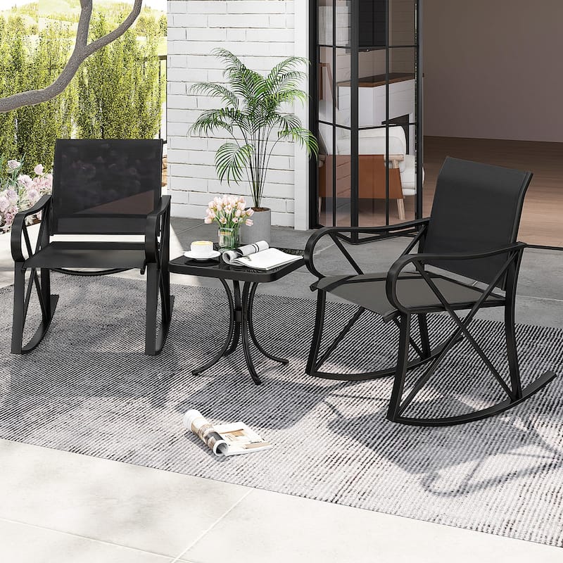Gymax 3 Piece Patio Rocking Set 2 Rocking Chairs w/ Tempered Glass