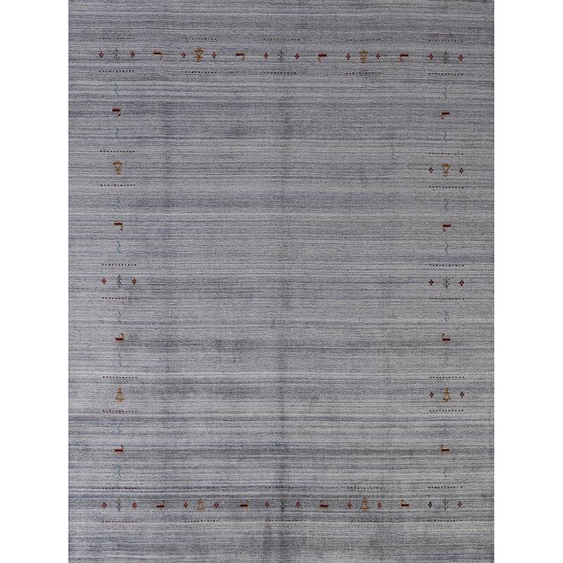 Hand Knotted Oriental 100% Wool Carpet Tribal Animal Pictorial Navy Blue & Blues Gabbeh Area Rug - 9' 8'' X 8' 2''