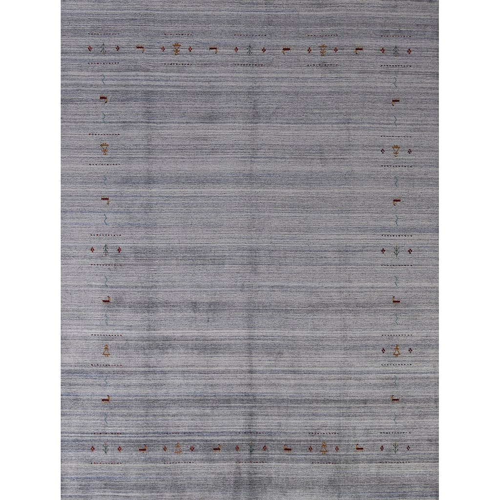 Hand Knotted Oriental 100% Wool Carpet Tribal Animal Pictorial Navy Blue & Blues Gabbeh Area Rug - 9' 8'' X 8' 2''