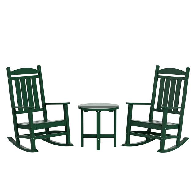 Laguna 3-Piece Weather-Resistant Rocking Chairs with Side Table Set - Dark Green
