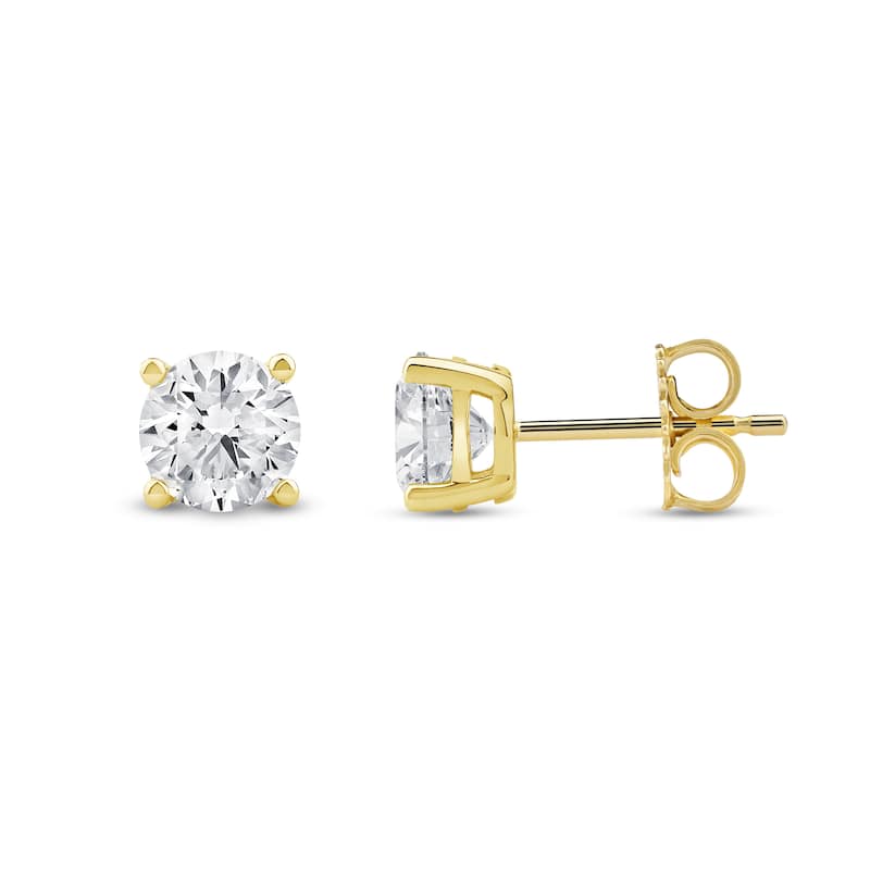 IGI Certified 1ct-4ct TDW Round Lab-Grown Diamond Solitaire Stud Earrings in 14k Gold