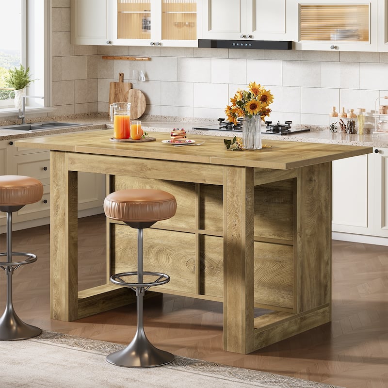 63" Kitchen Island with Storage - Natural - Natural