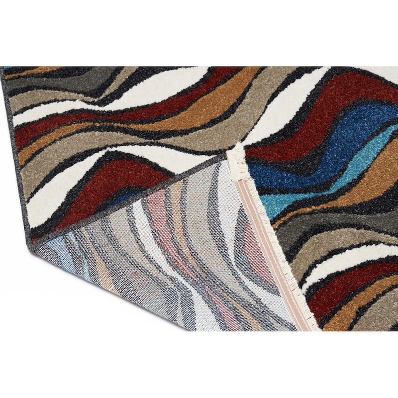 Luxe Weavers Modern Abstract Waves Fringe Area Rug, Non-Shedding Carpet - 2' x 3'