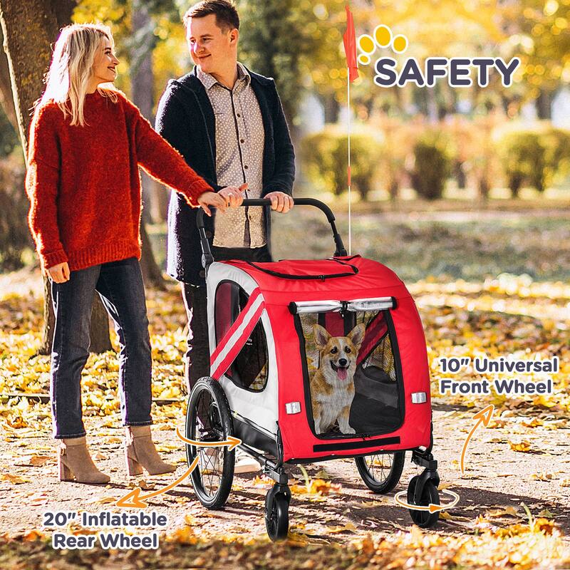 2-in-1 Dog Stroller and Bike Trailer with Skylight, Safety Leash, and 44lb Capacity