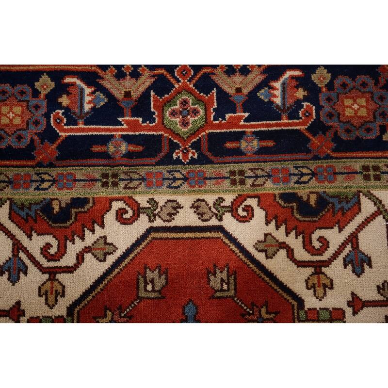 Orange Heriz Serapi Indian Area Rug Handmade Wool Carpet - 9'1"x 11'9"