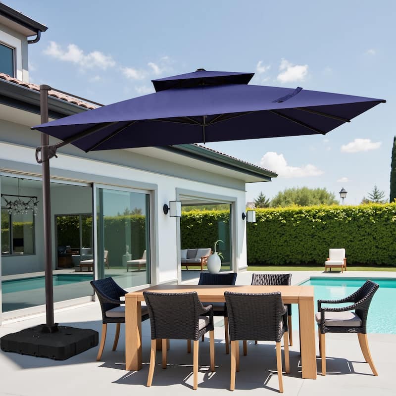 10.5ft Outdoor Patio Double Top Cantilever Offset Umbrella with Base Stand - Navy Blue