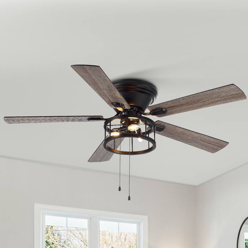 52" 5 Blades Black Ceiling Fan with Light and Pull Chain - 52 Inch