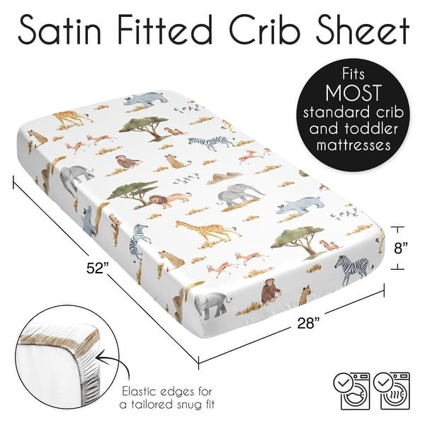 Sweet Jojo Designs Jungle Animals Boy Girl Gender Neutral Satin Fitted Crib Sheet Boho Wildlife Safari Elephants Giraffe Lion