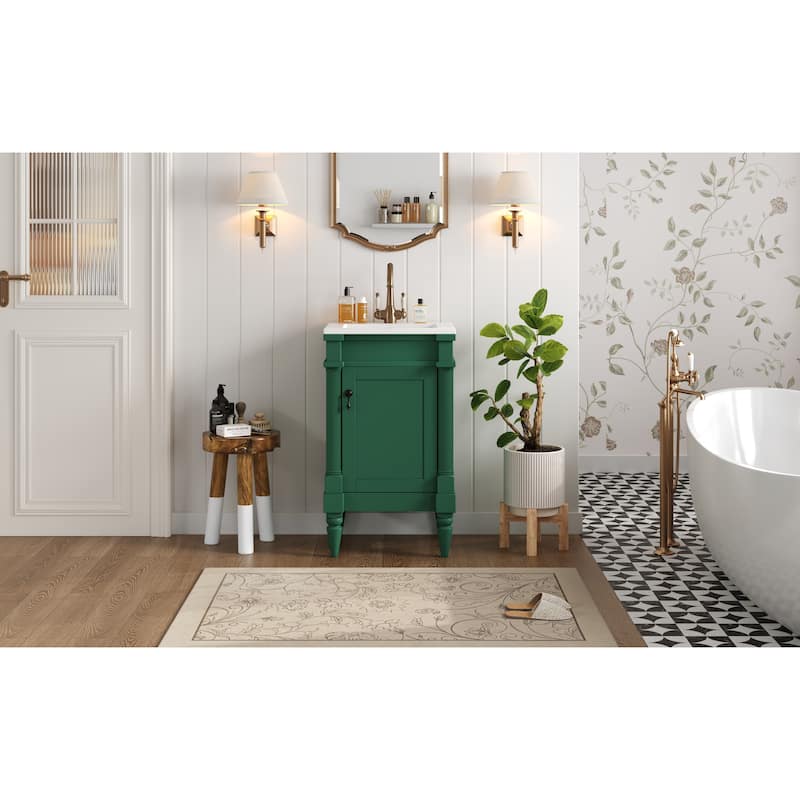 GDFStudio - Wexford Retro Freestanding Bathroom Vanity with Ceramic Sink, Solid Pine Wood Legs & Adjustable Shelf - 18'W