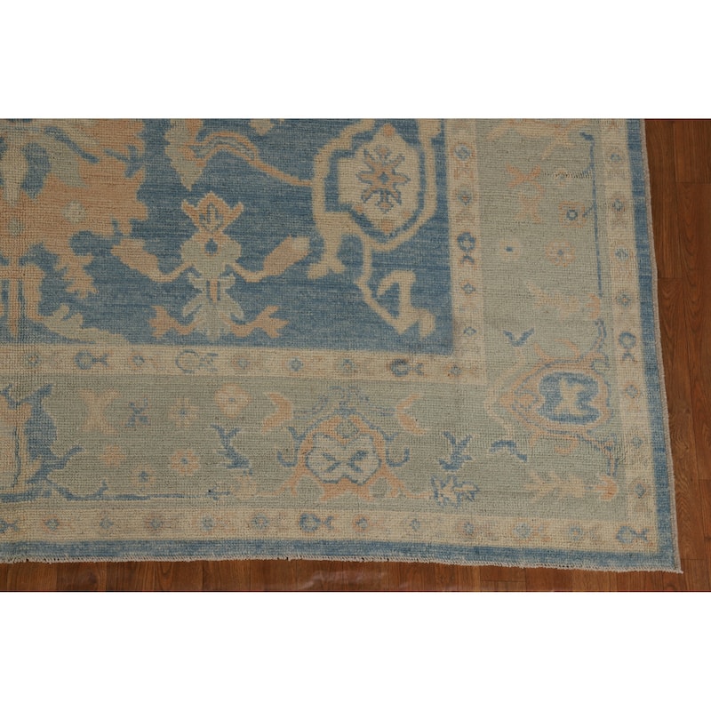 Transitional Blue Oushak Turkish Area Rug Handmade Wool Carpet - 8'0" x 10'0"