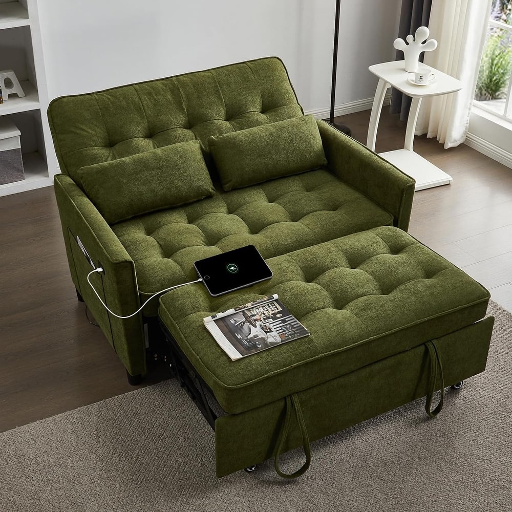 Convertible Sofa Bed,3 in 1 Pull Out Couch,Loveseat Sleeper with Adjustable Backrest,Side Pocket,USB Charging Port