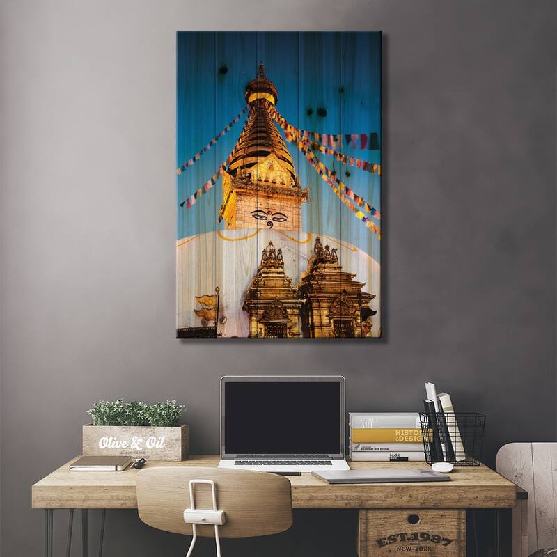 Monkey Temple At Dawn, Kathmandu, Nepal Print On Wood by Matteo Colombo - Multi-Color