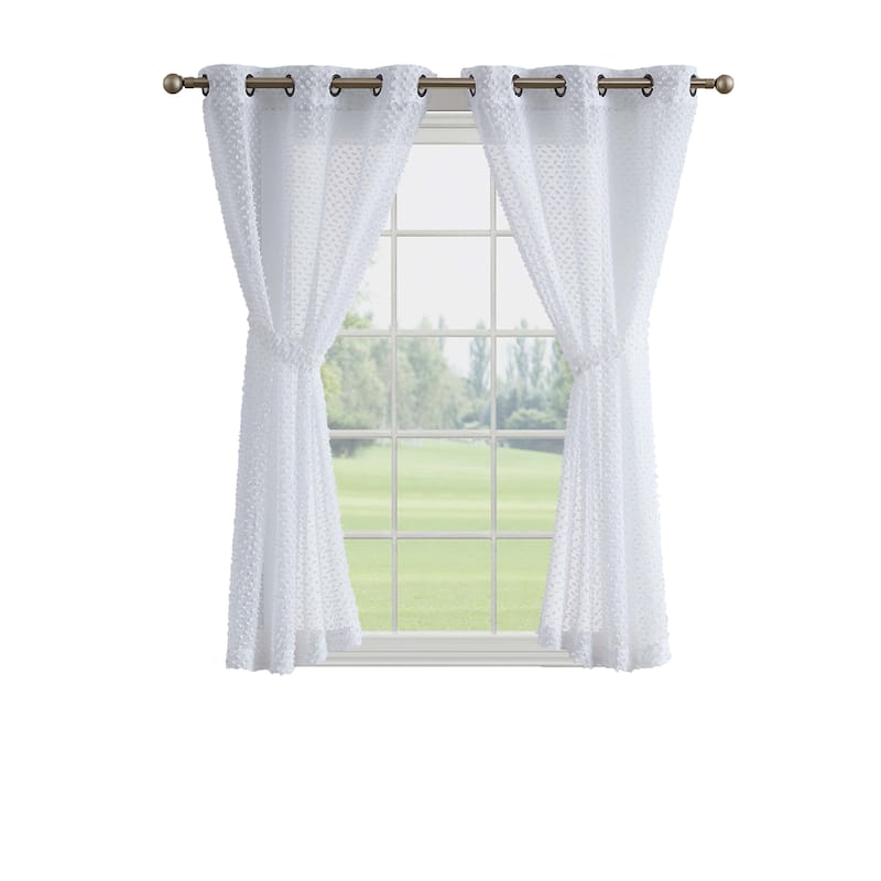 Creative Home Ideas Mia Embellished Sheer Grommet Window Curtain Panel Pair with Tiebacks,