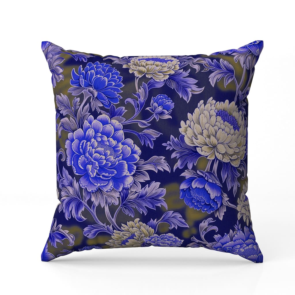 Meadow Bloom Indoor/Outdoor Reversible Throw Pillow Blue and Cream