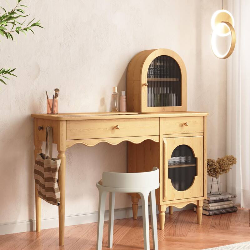 JASIWAY Modern Makeup Vanity Desk with Glass Desktop