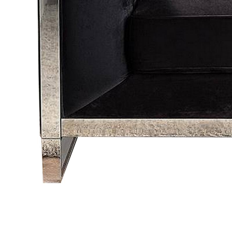 Vade 39 Inch Accent Chair, Stainless Steel Frame, Tufted Black Flannelette