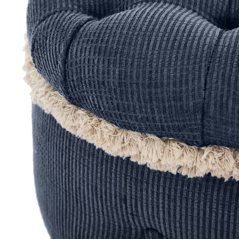 29.5" Blue Button-Tufted Storage Ottoman Bench