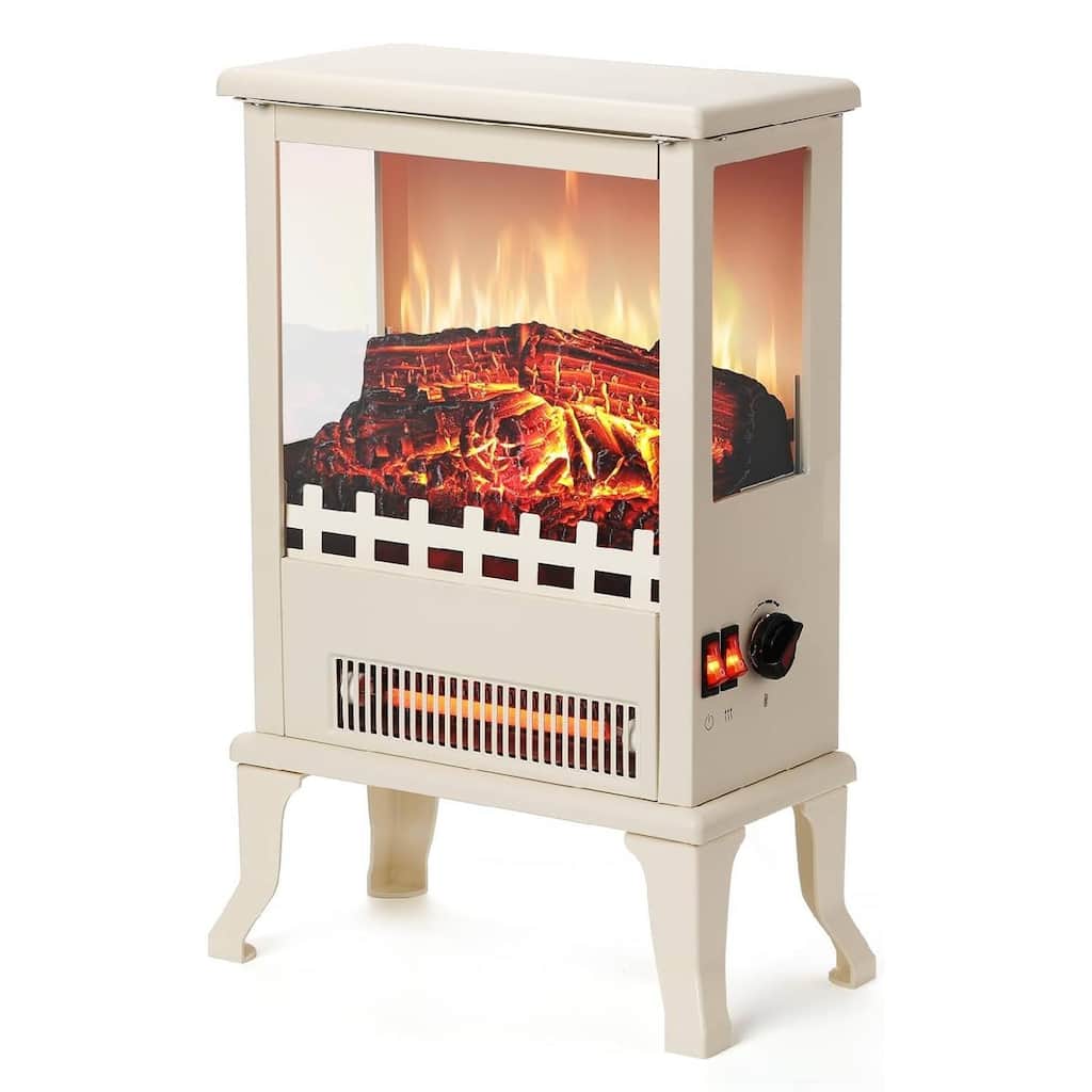 17 Inch Freestanding Electric Fireplace Stove for Living Room Bedroom Decor, White
