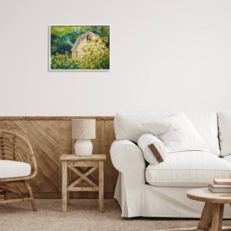 Stupell Peaceful Sunflower Field Countryside Woodlands Barn Framed Wall Art - Yellow
