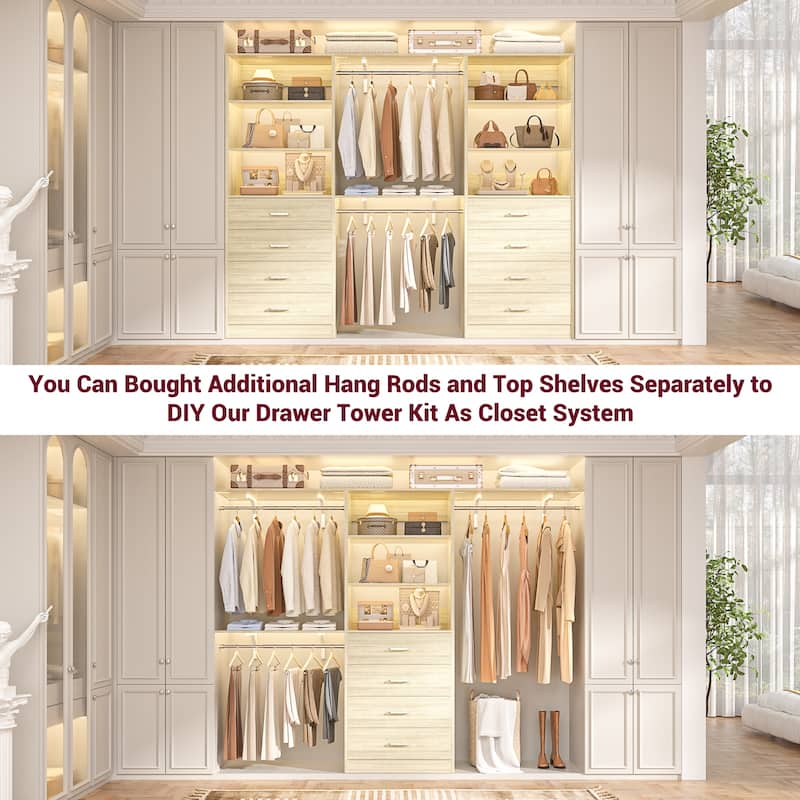 Freestanding Closet Organizer with 4 Drawers and 4 Shelves, Wooden Closet System for Walk-in Closet