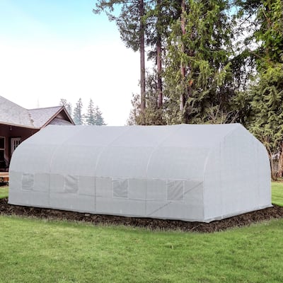 Outsunny 20’ x 10’ x 7’ High Tunnel Walk-In Garden Greenhouse Kit with Plastic Cover & Roll-up Entrance - White