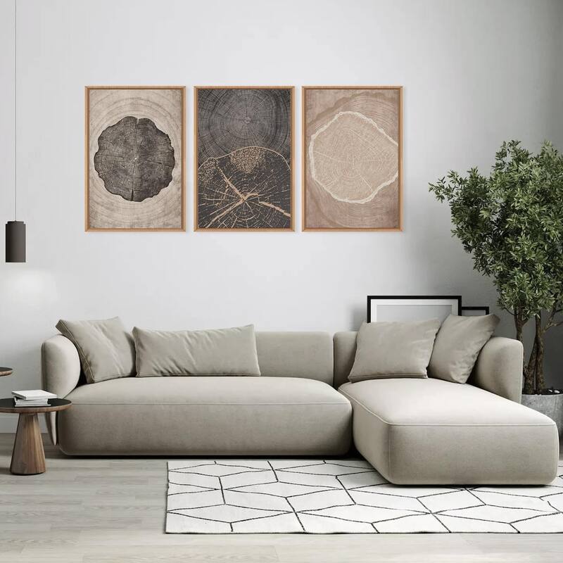 Neutral Brown Tree Rings Framed Canvas Wall Art Set