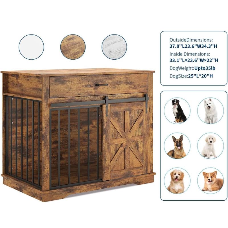 2-in-1 Dog Crate Furniture, Farmhouse Dogs Kennel for Small Medium Dogs